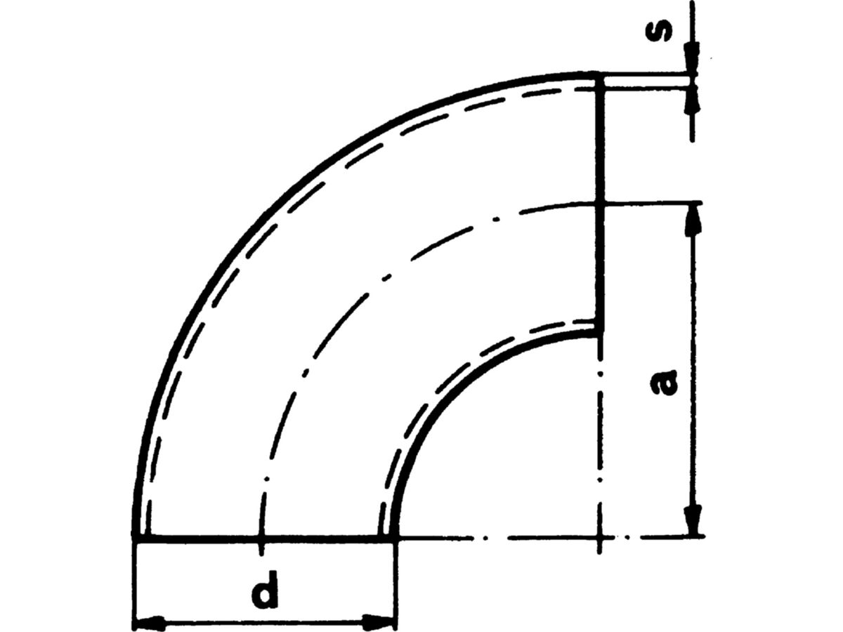 Siederohrbogen nahtlos 90° 3d  48.3 mm - S235, WS = 2.6 mm, Rad. 57 mm