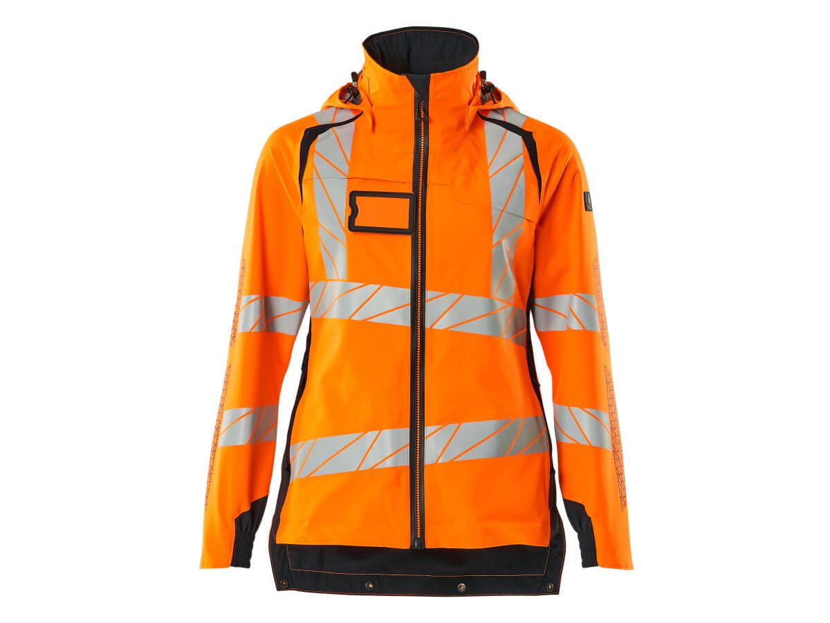 Soft Shell Jacke, Damenpassform, Gr. L - hi-vis orange/schwarzblau, 100% PES