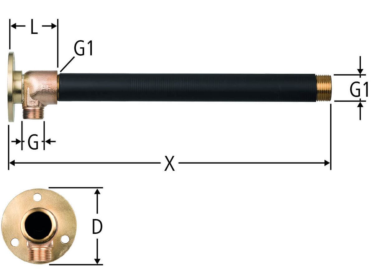 Verlängerungsrohr - mit Eckgehäuse, mit Wandflansch