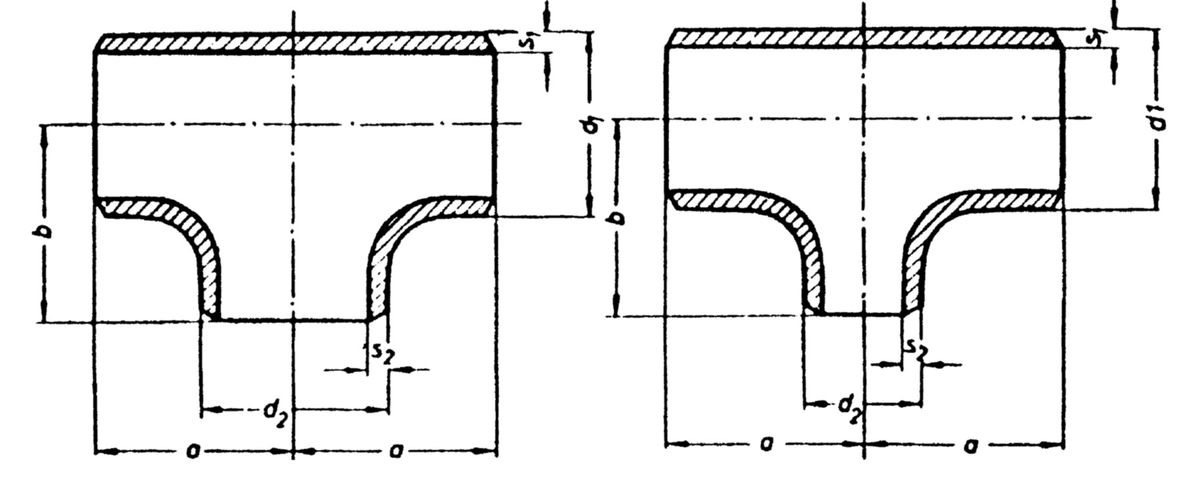 Schweiss-T-Stücke, nahtlos RB - aus Stahl P235GH TC1, nach EN 10253-2