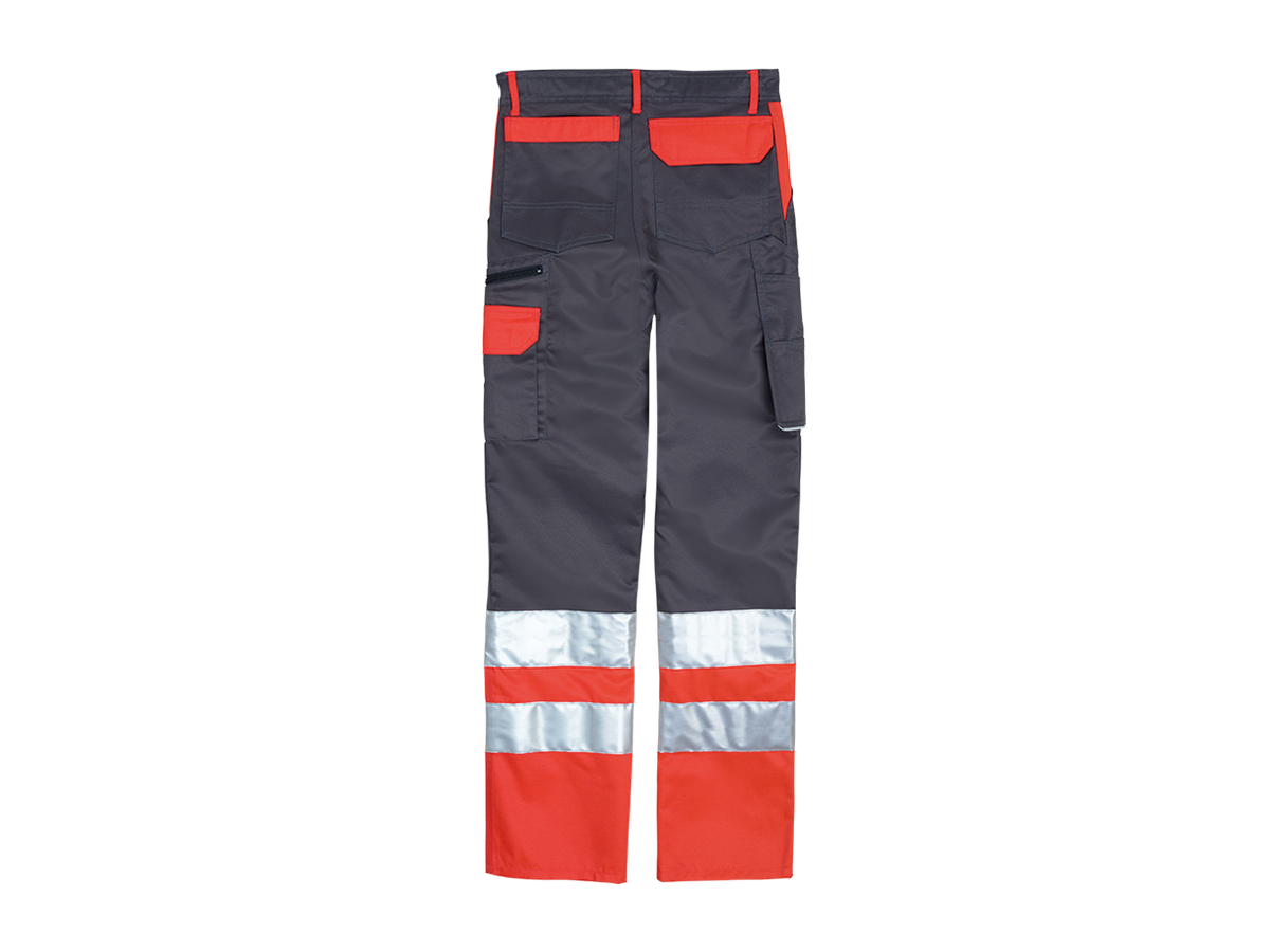 Bundhose Profiwork grau/leuchtrot Gr.52 - mit Reflexstreifen und Metertasche