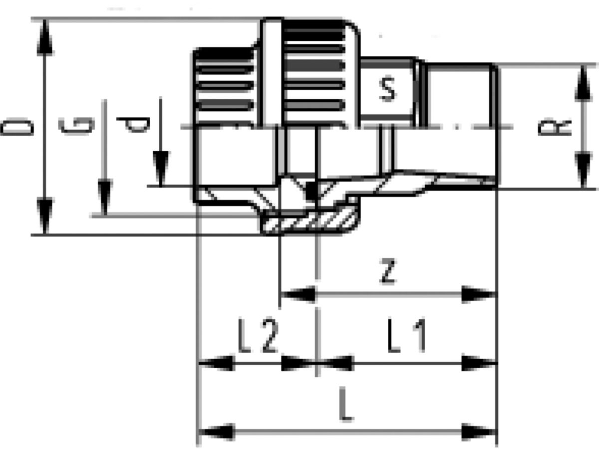 Üg Verschr AG PVC-U/EPDM PN16 d25-1/2" - Metrisch