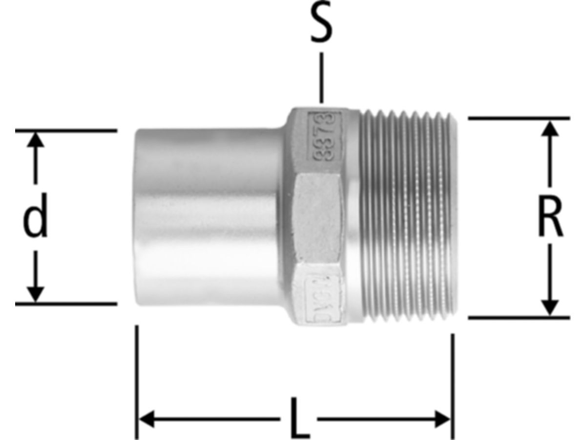 Optipress-Inox-Übergang - mit Einsteckende und Aussengewinde
