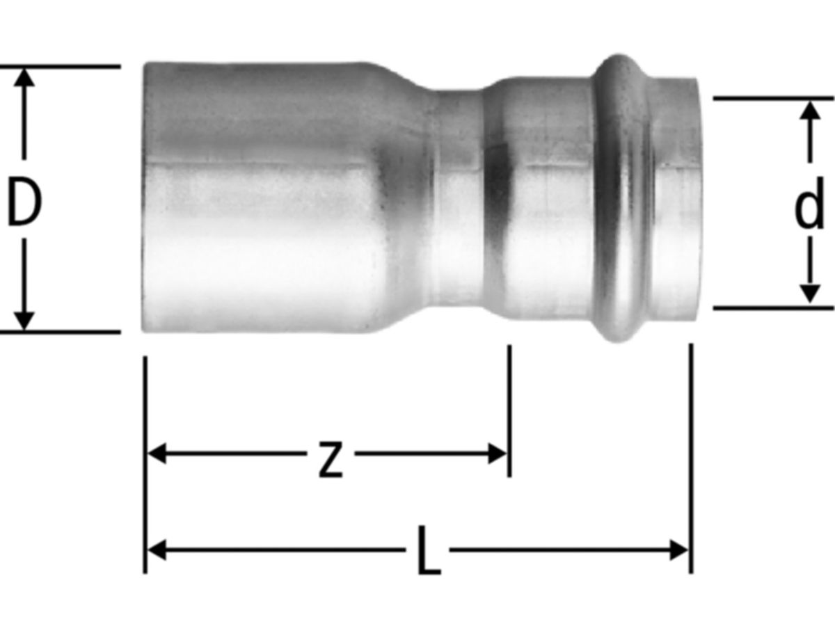 Optipress-Inox-Reduktion 76.1x64 mm - mit Einsteckende