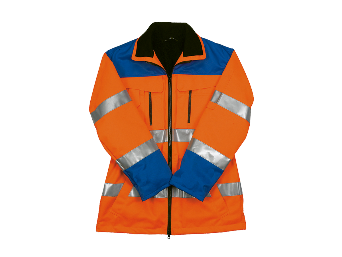 Warnschutzjacke mit Reflexstreifen - leuchtorange/blau