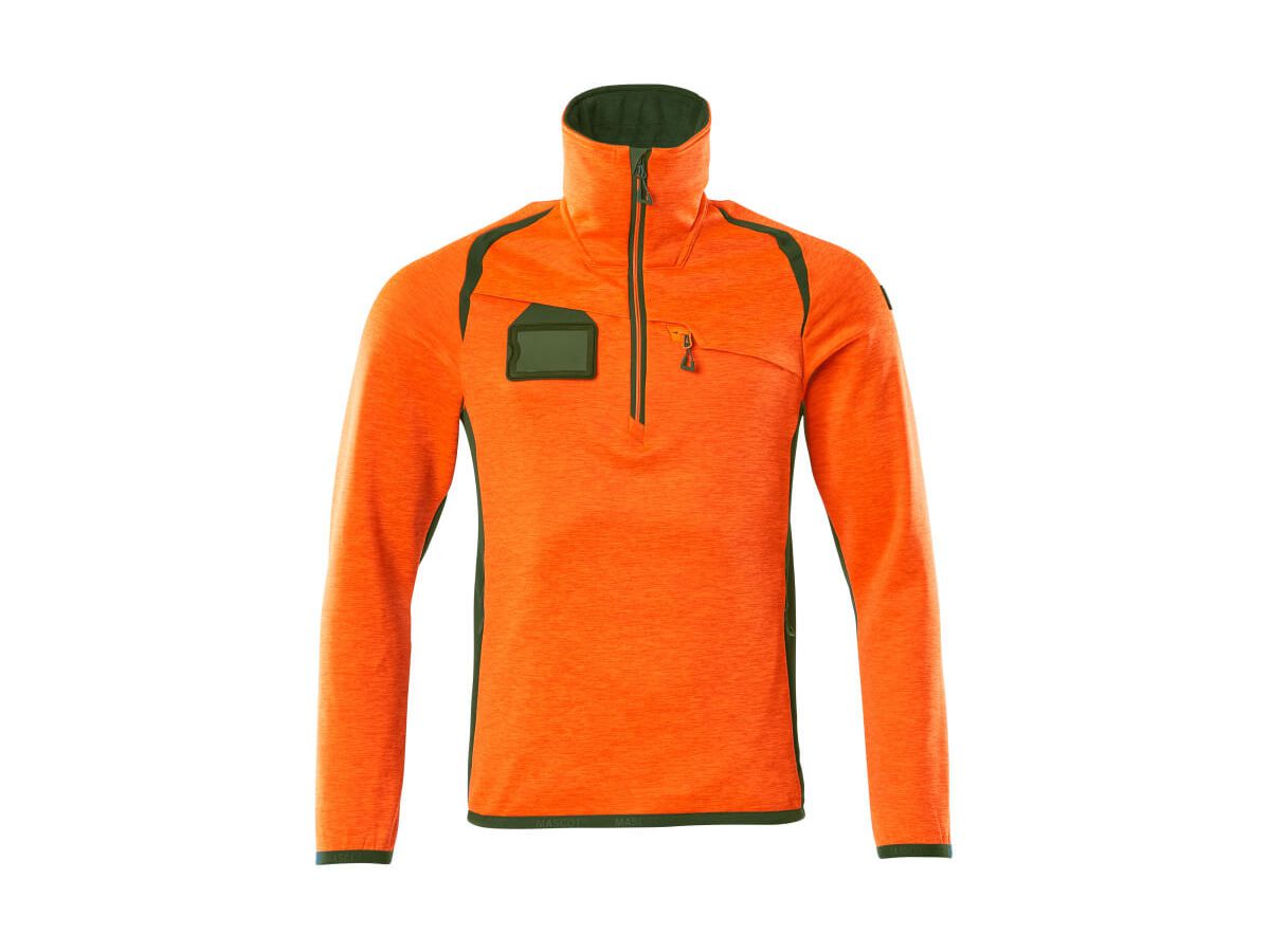 Fleecepullover mit Reissverschl. Gr. 4XL - hi-vis orange/moosgrün, 94%PES/6% EL