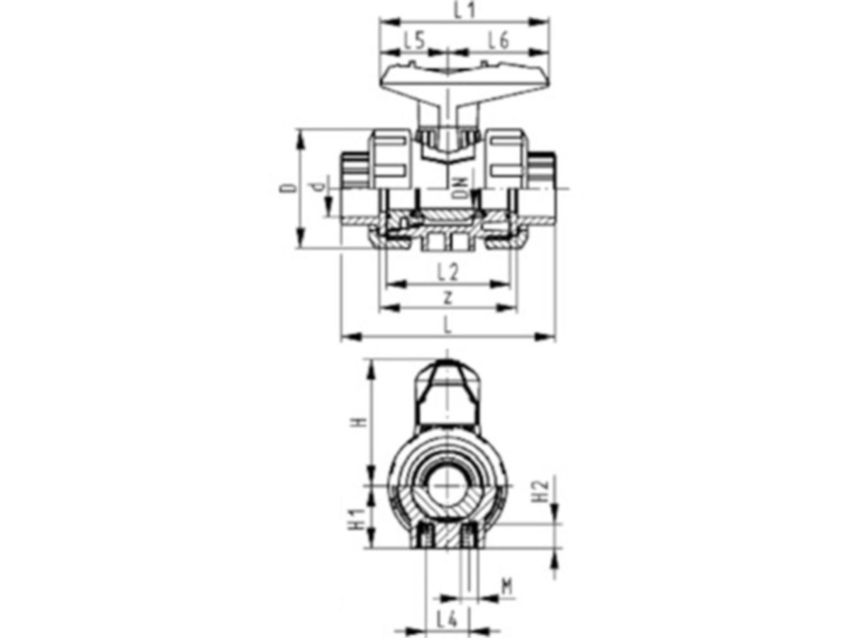 Kugelhahn Typ 546 PVC-U metrisch - mit integrierter Befestigung und Klebm.