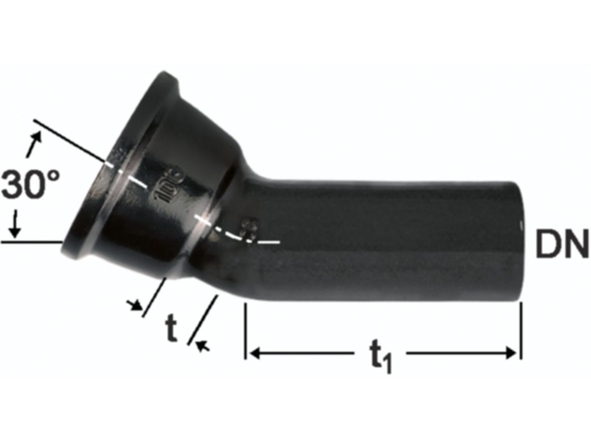 Hochdruckguss Bogen 30° - Fig. 2823, Steckmuffe und Spitzende