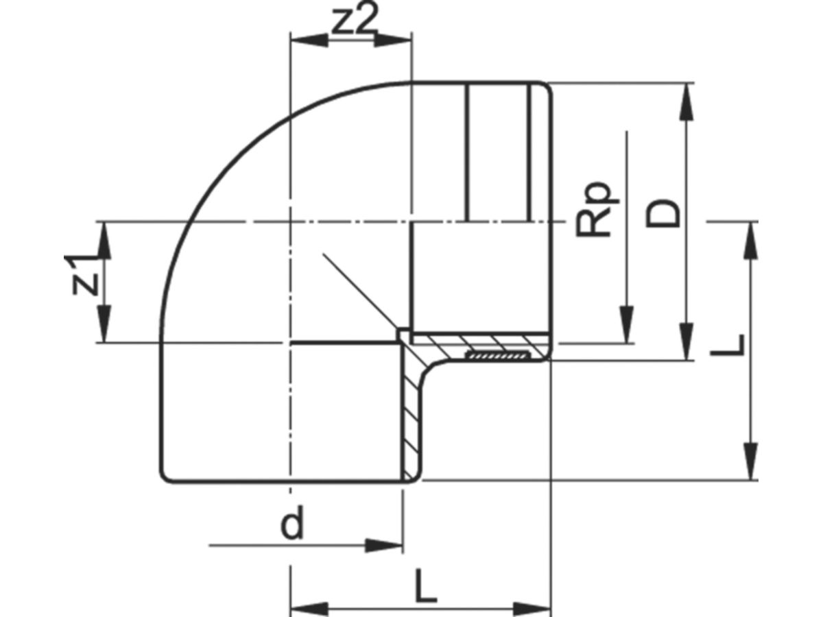 Winkel 45° PVC-U metrisch - mit Klebmuffe und zylindrischem Rohr IG