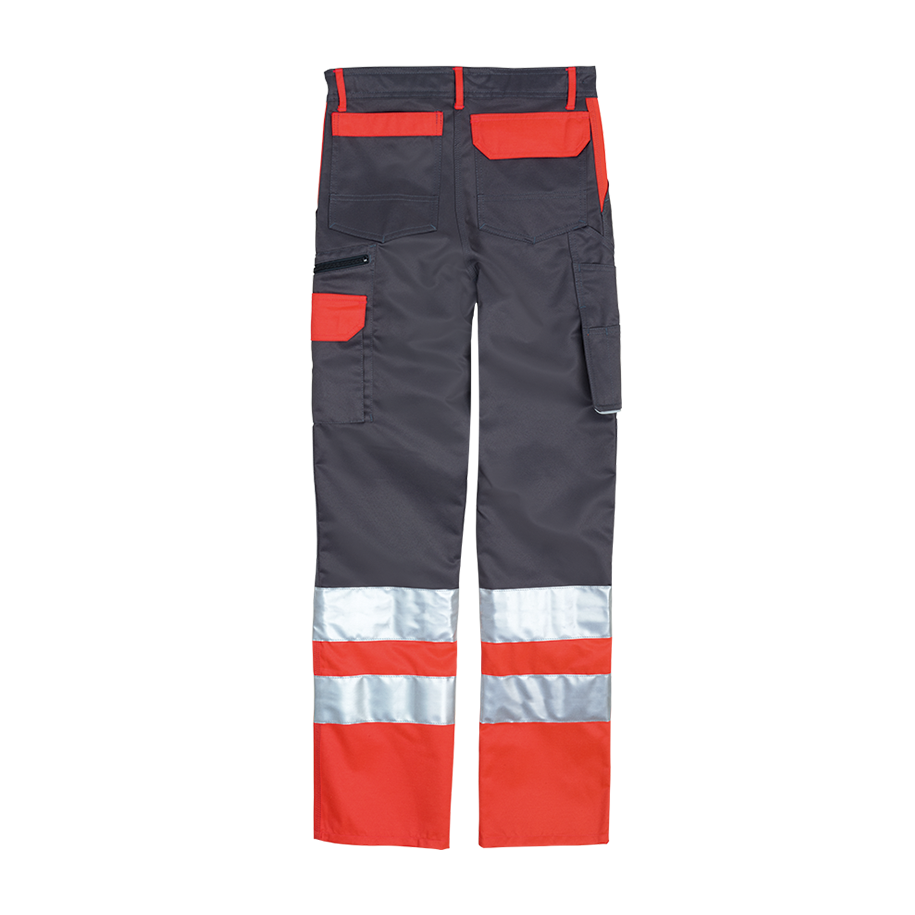 Bundhose Profiwork grau/leuchtrot Gr.46 - mit Reflexstreifen und Metertasche