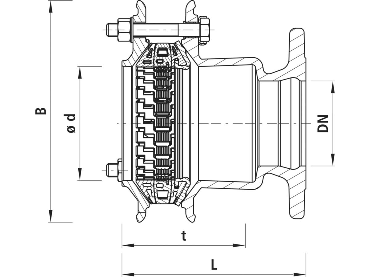 Flansch-Übergang HAWLE-SYNOFLEX  PN 16 - PN 16  DN 150/125 (131 bis 160 mm)  7205