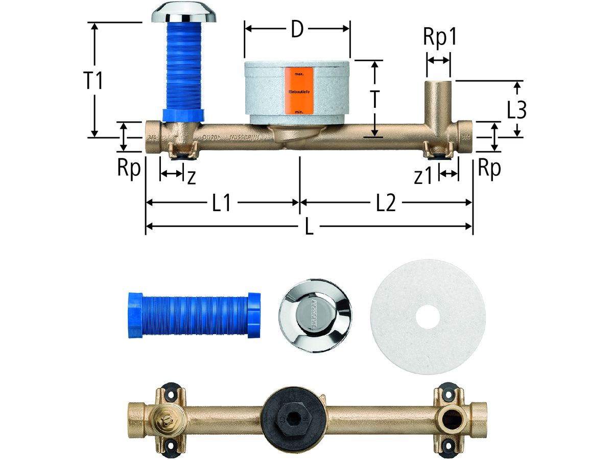 Rohbauset-UP-Ventil-Garnitur PN 16 - besteh. aus UP-Ventil und Anschl. T-St.