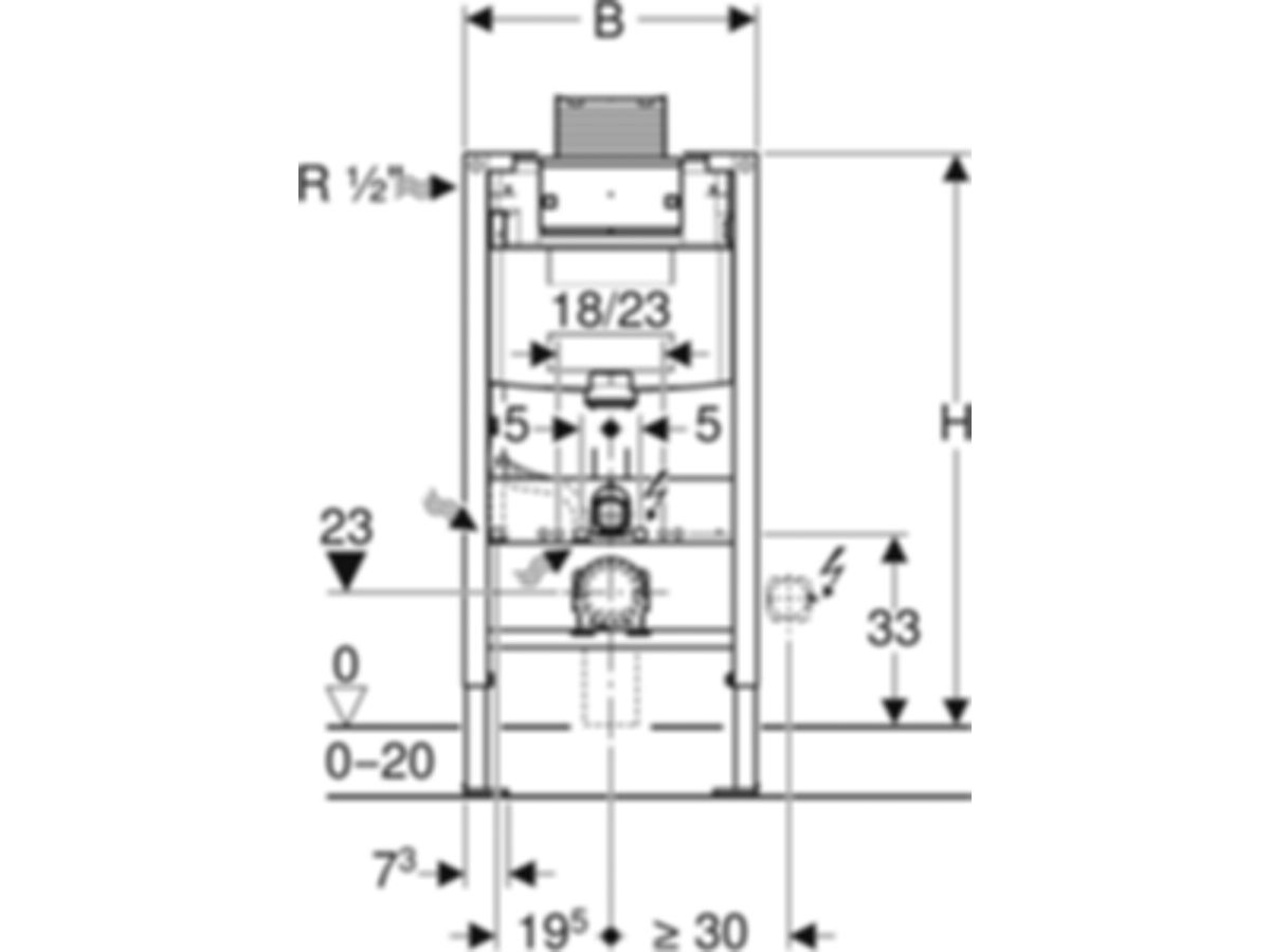 Geberit Duofix-Wand-WC-Element Omega - Typ 98, Betätigung von oben/vorne