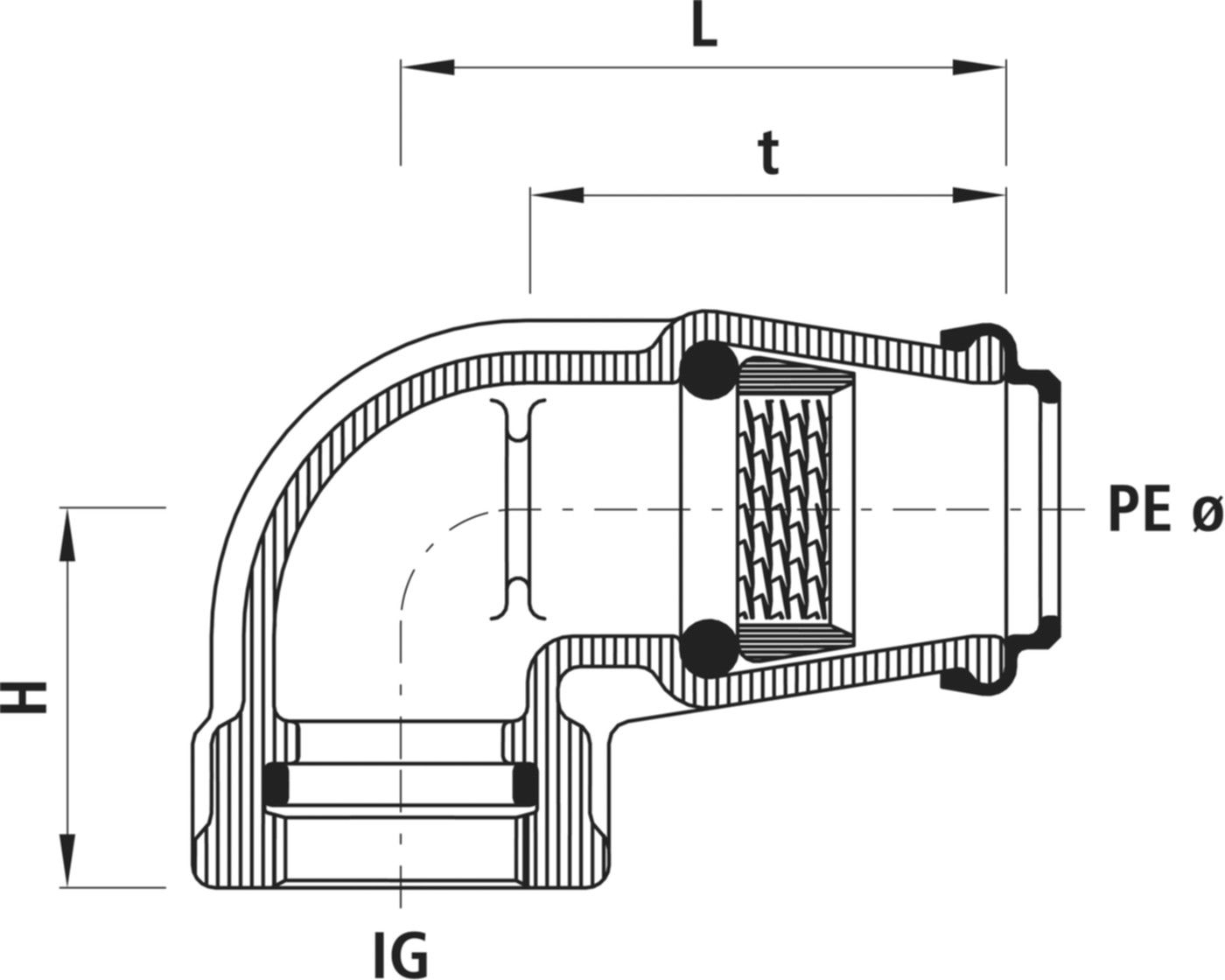Winkel-Steckfitting Hawle 90° - mit Innengewinde
