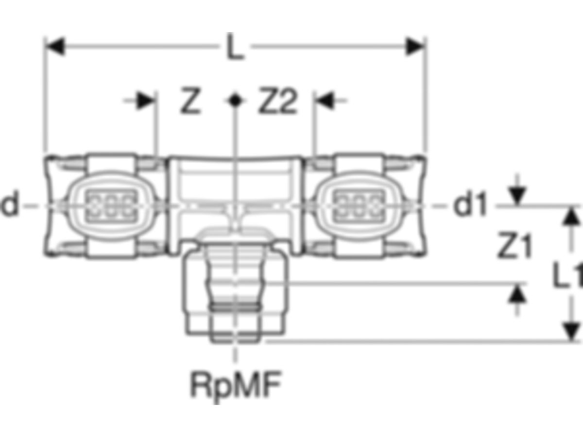 Übergangs-T-Stücke mit MasterFix - GEBERIT FlowFit d1 Ø 20 / d Ø 25 mm