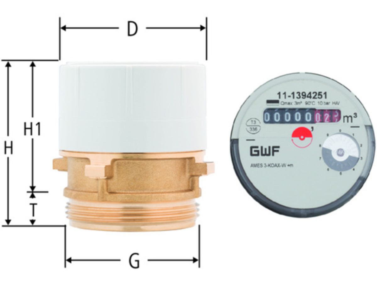 Wasserzähler-Messkapsel Koax PN 10 - mit Rosette und Zylinder