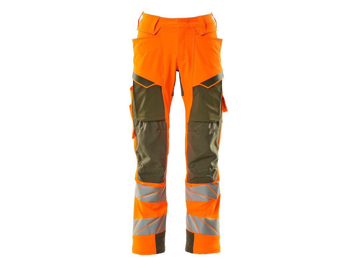 Hose mit Knietaschen, Stretch, Gr. 90C46 - hi-vis orange/moosgrün