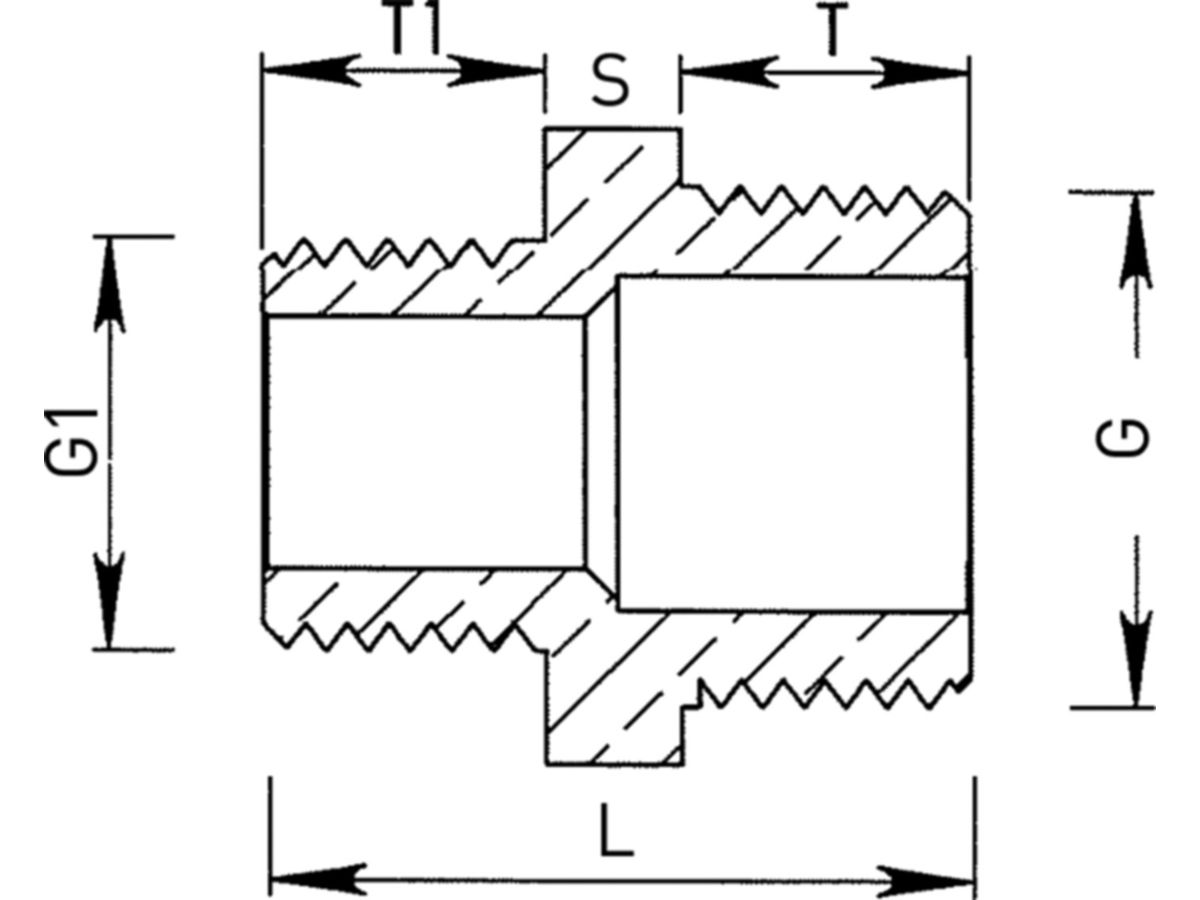 Doppelnippel reduziert 11/4" x 1" - flachdichtend Messing