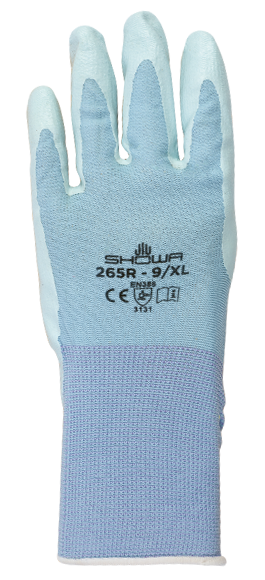 Blaue Nylon-Strickschutzhandschuhe - SHOWA 265, dünn, PU-beschichtet, Gr.S