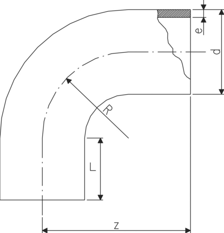 Bogen 90° nahtlos PE100 S-5 SDR 11 - 5 bar Gas / 16 bar Wasser