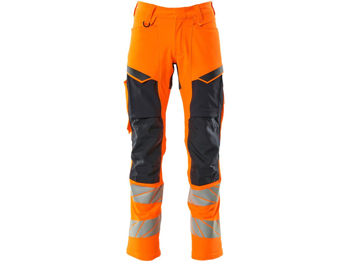 Hose mit Knietaschen, Stretch, Gr. 90C56 - hi-vis orange/schwarzblau, 92% PES/8%EL