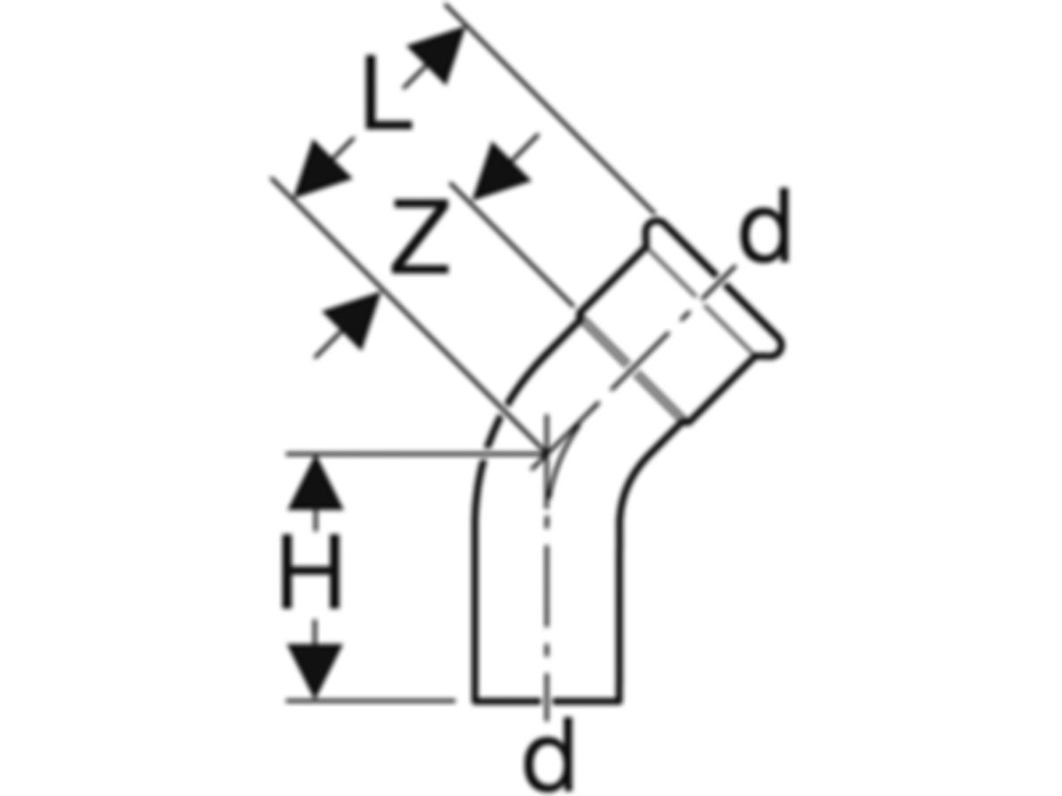 MPF-Einsteckbogen 45° Gas. 76.1 mm