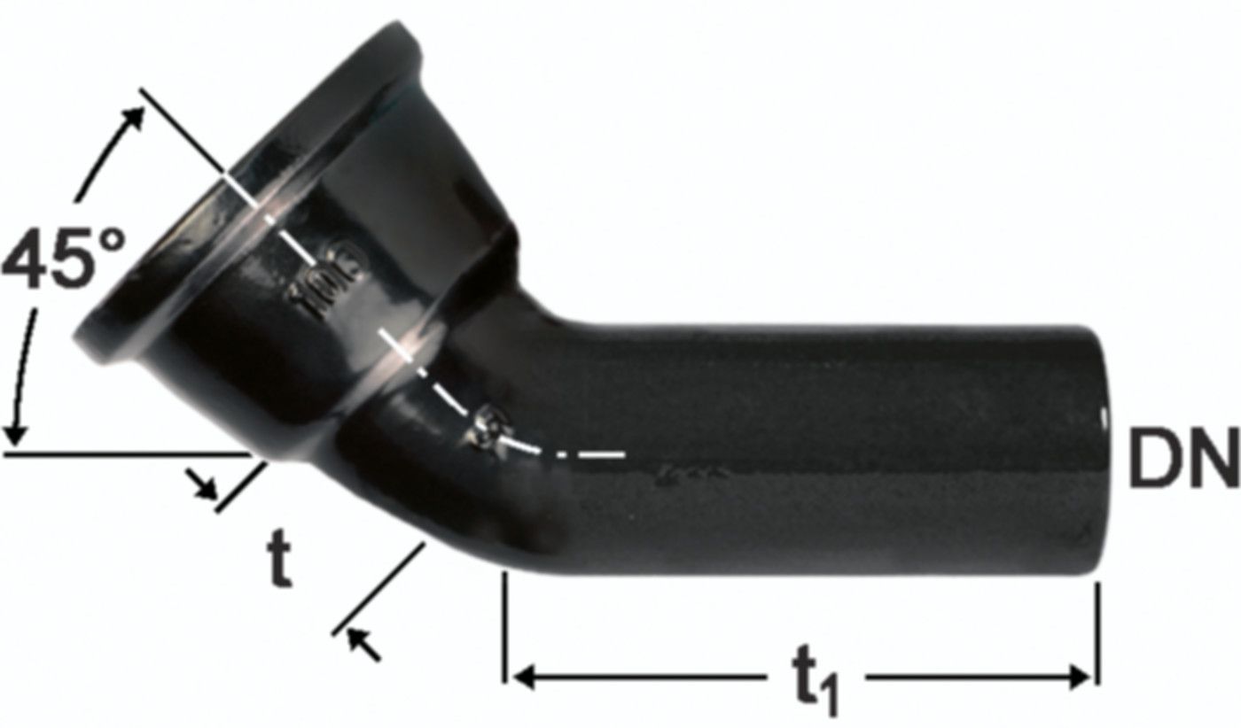 Hochdruckguss Bogen 45° - Fig. 2822, Steckmuffe und Spitzende