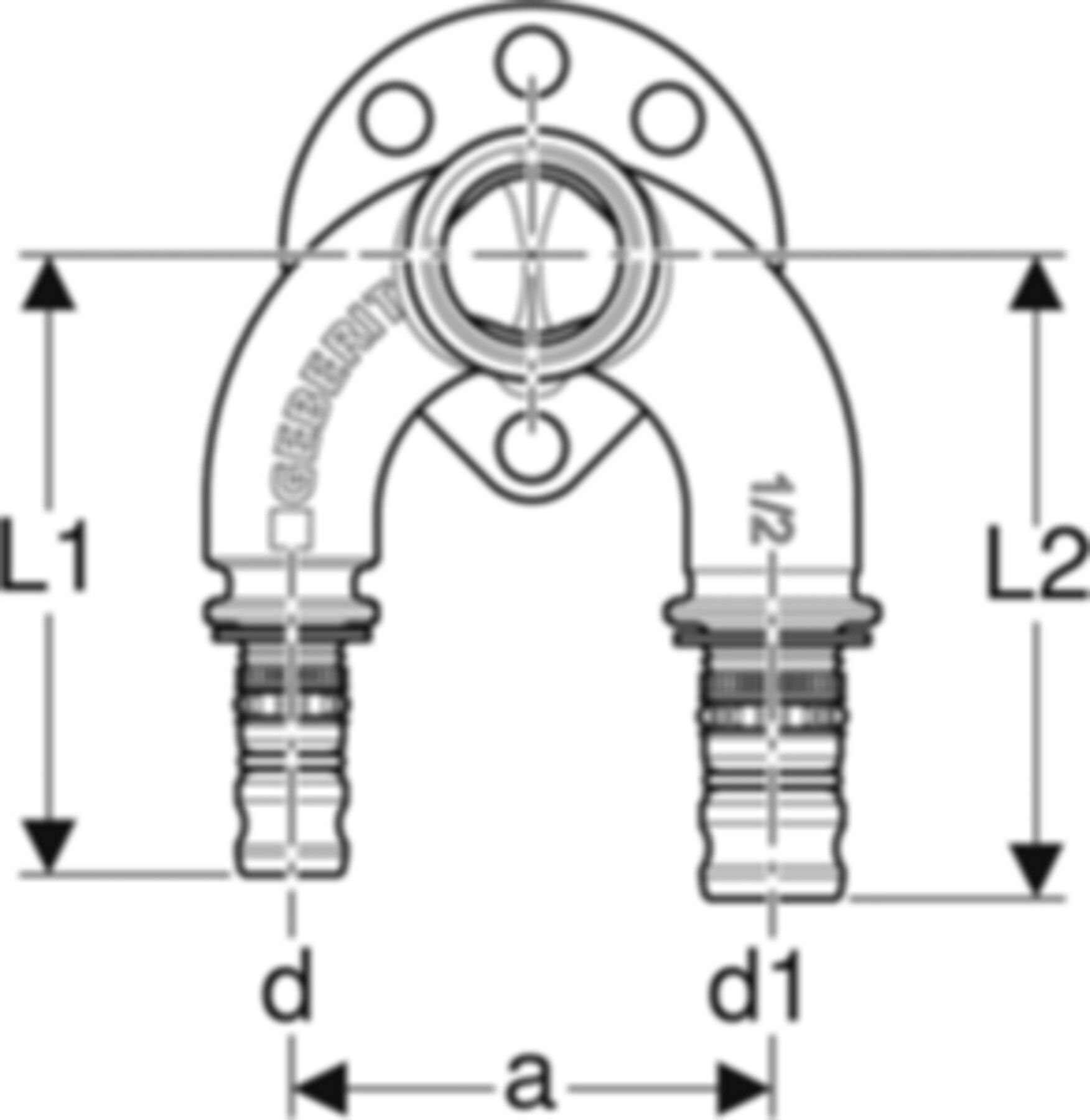 Geberit Mepla-Doppelanschlusswinkel - 90°, Rp 1/2"