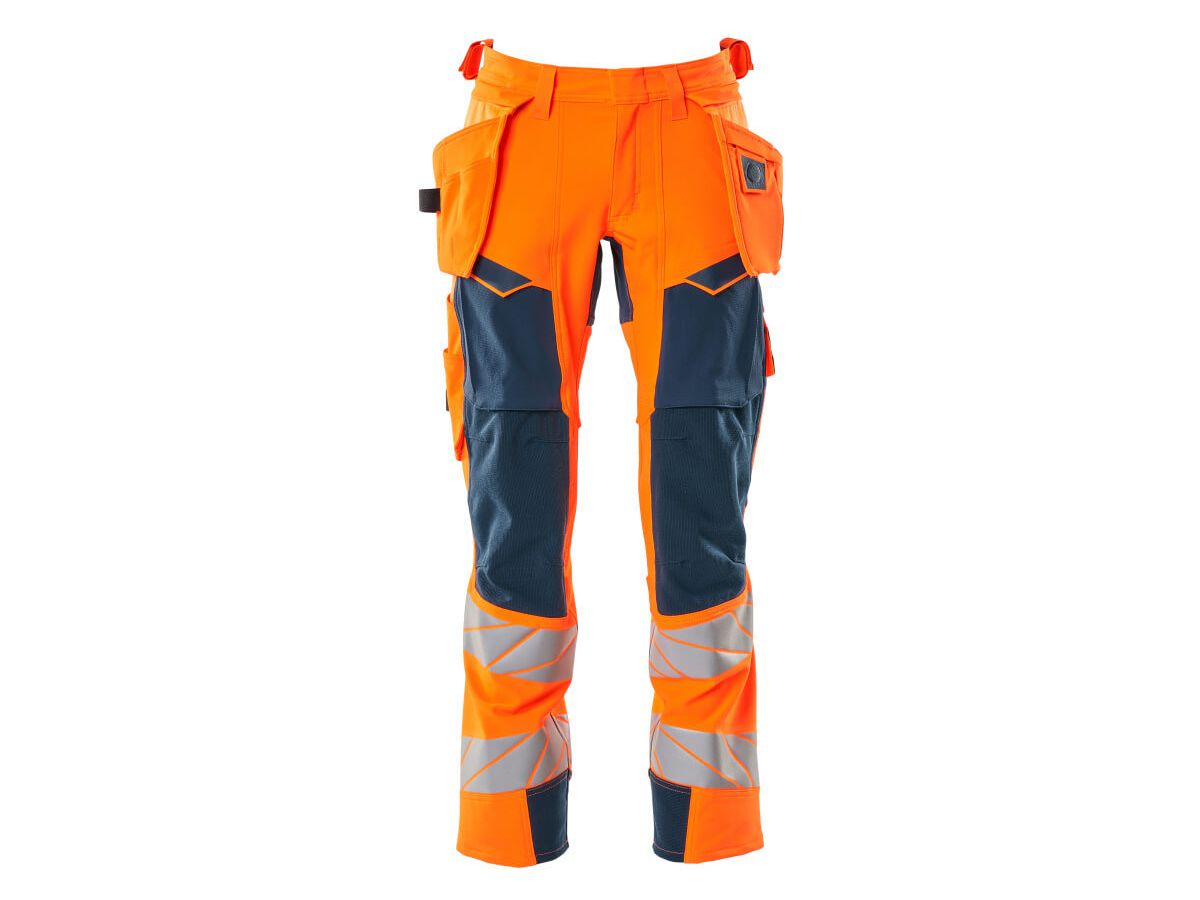 Hose mit Hängetaschen Stretch, Gr. 76C48 - hi-vis orange/dunkelpetr., 92% PES/8%EL