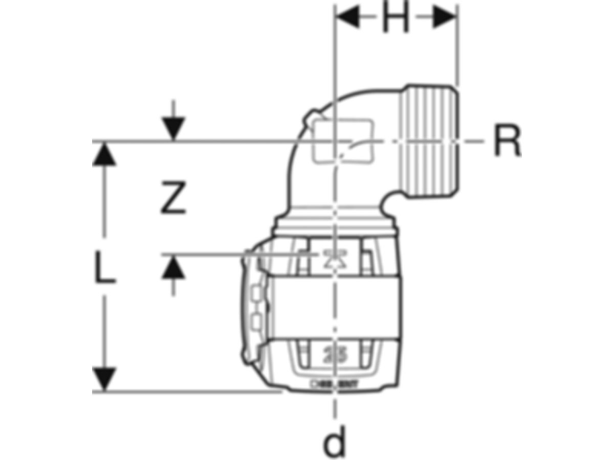 Übergangsbögen 90° mit Aussengewinde - GEBERIT FlowFit R 1/2 Zoll / d Ø 16 mm