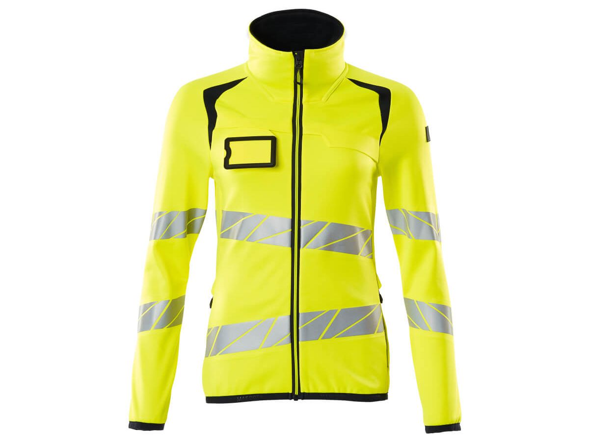 Damen Fleecepullover Reissvers. Gr. 4XL - hi-vis gelb/schwarzblau, 94%PES/6% EL