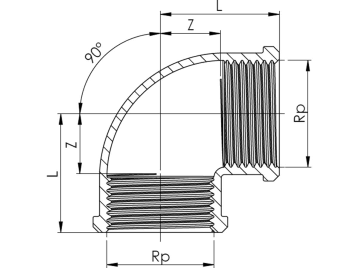 Rotguss-Winkel Nr.   90  2" -11/2"