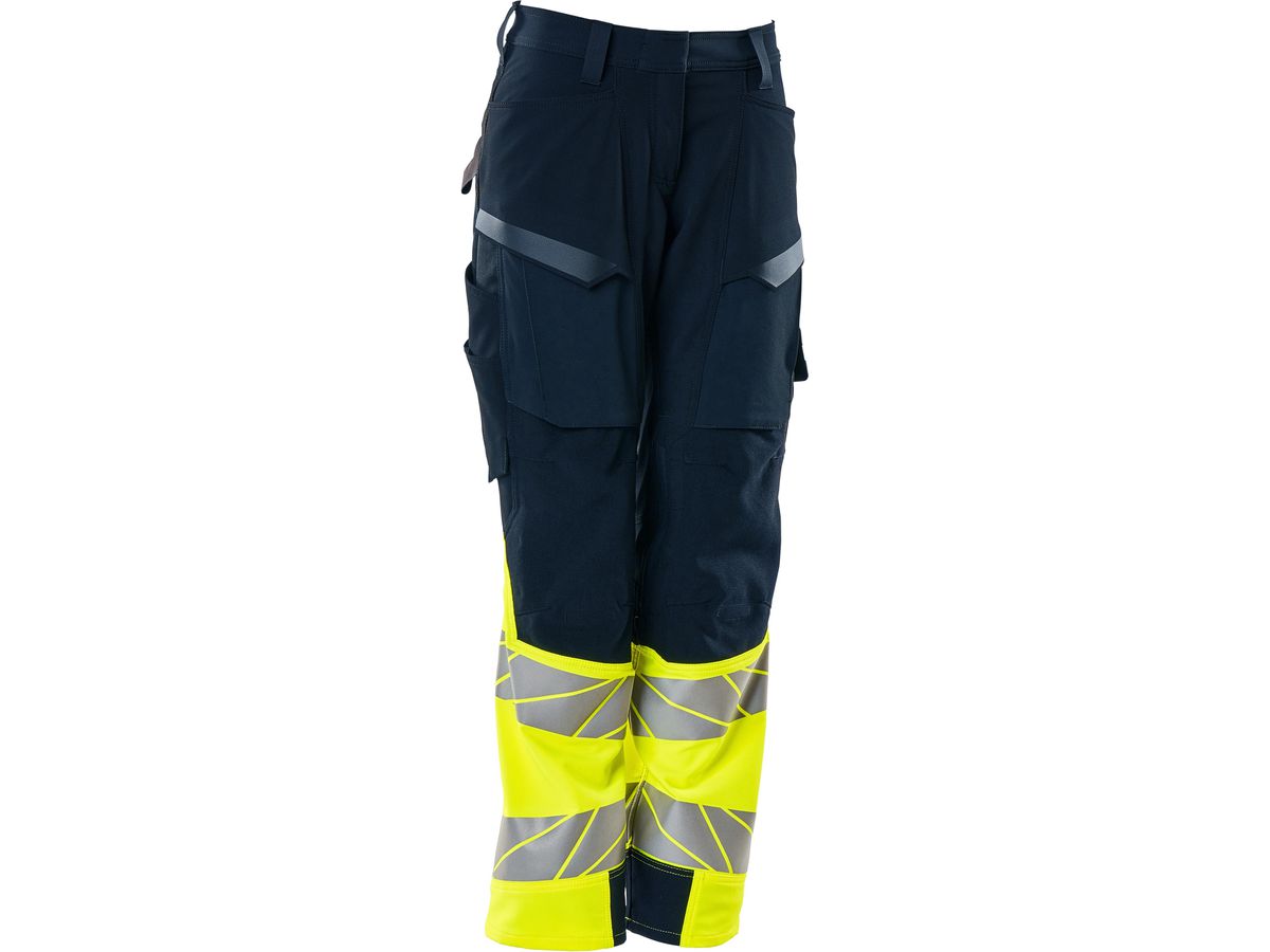 Hose Damen Diamond, Stretch, Gr. 82C48 - schwarzblau/hi-vis gelb, mit Knietaschen