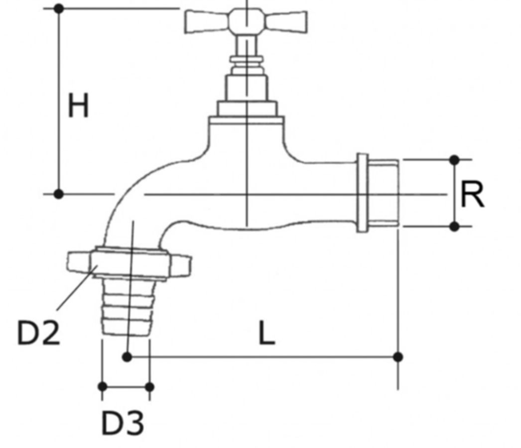 Auslaufventil mit Schlauchverschraubung - Me/ungeschliffen Knebelgriff 1/2" PN 10