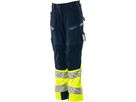 Hose Damen Diamond, Stretch, Gr. 82C36 - schwarzblau/hi-vis gelb, mit Knietaschen