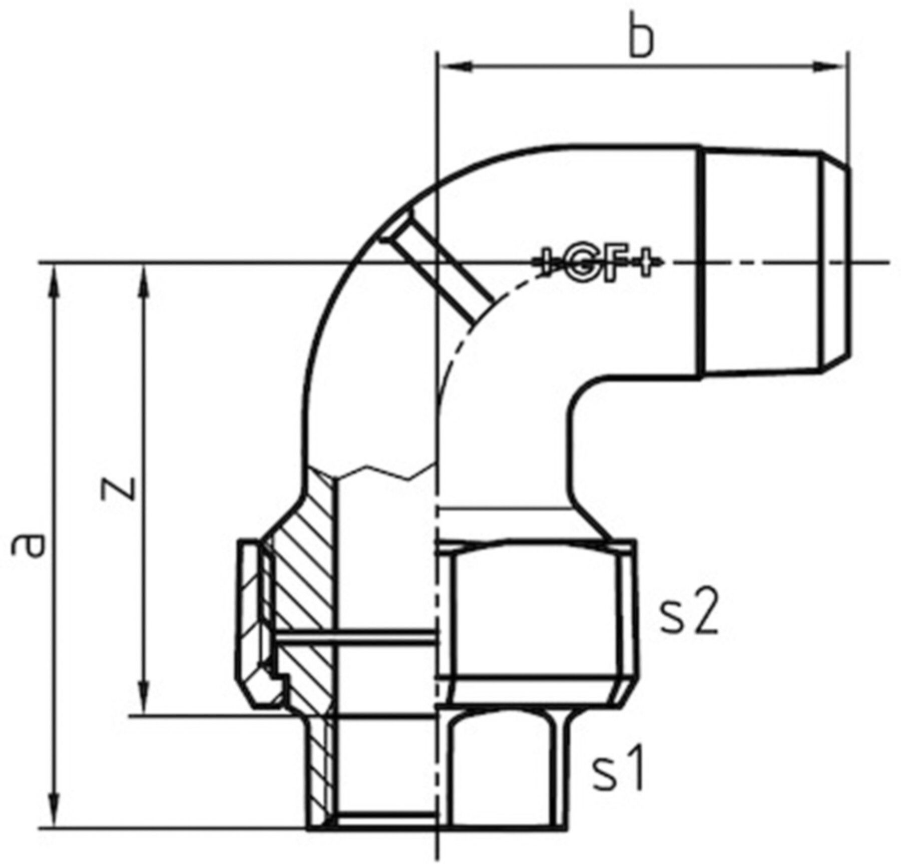 Winkelverschraubung +GF+ 100 verzinkt - flach dichtend