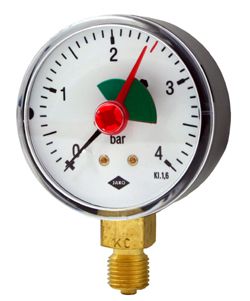 Heizungs-Manometer Anschl. unten 0-4 bar - rote Marke bei 2,5 bar Zeiger verstellb.
