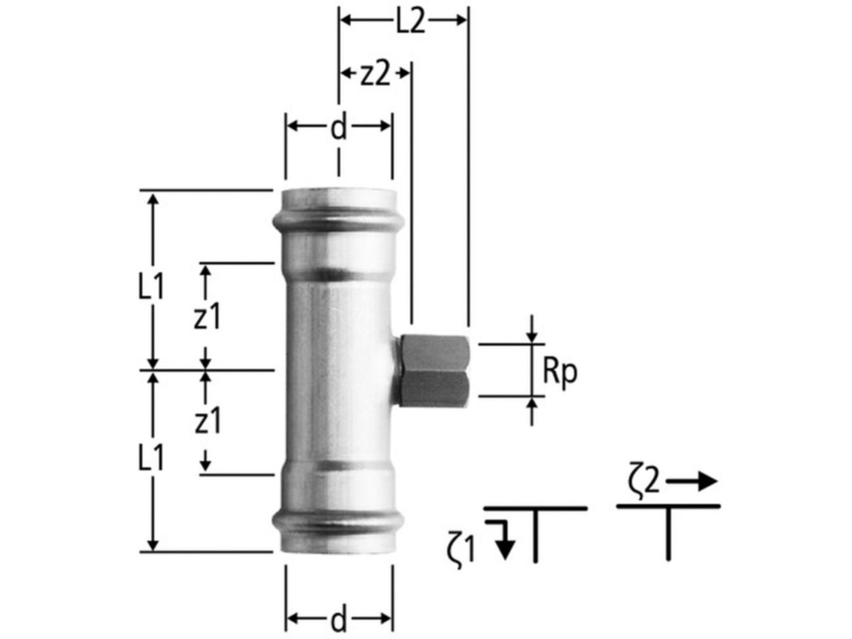 Optipress-Therm T-Stück - mit Innengewinde