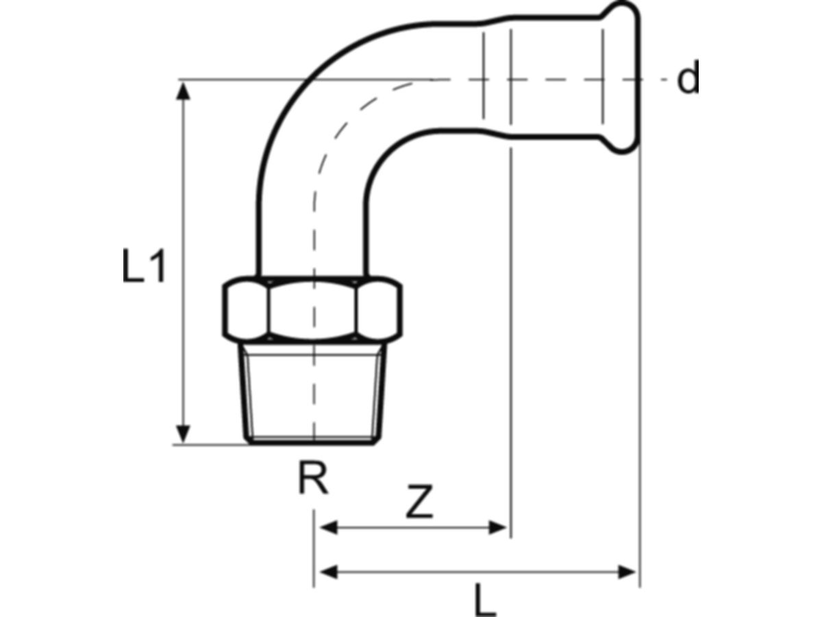 Übergangsbogen 90° mit AG C-Stahl - 22-1/2 Bogen 90° AG