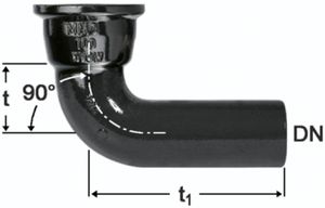 Hochdruckguss Bogen 90° - Fig. 2820, Steckmuffe und Spitzende