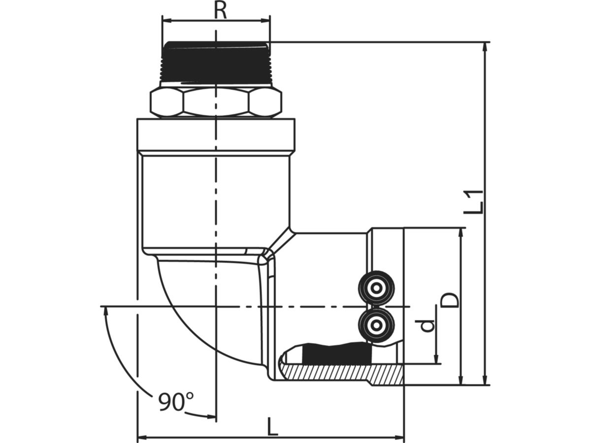 Übergangswinkel 90° mit AG ALIAXIS - FRIALEN WUN 90, d 63 mm / 1 1/2 Zoll