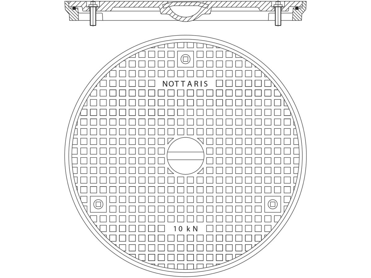 Schachtabdeckung Fig. 1050K-60-02 (26S) - 1 To, Aufschr. "Kanalisation", Uni-Griff