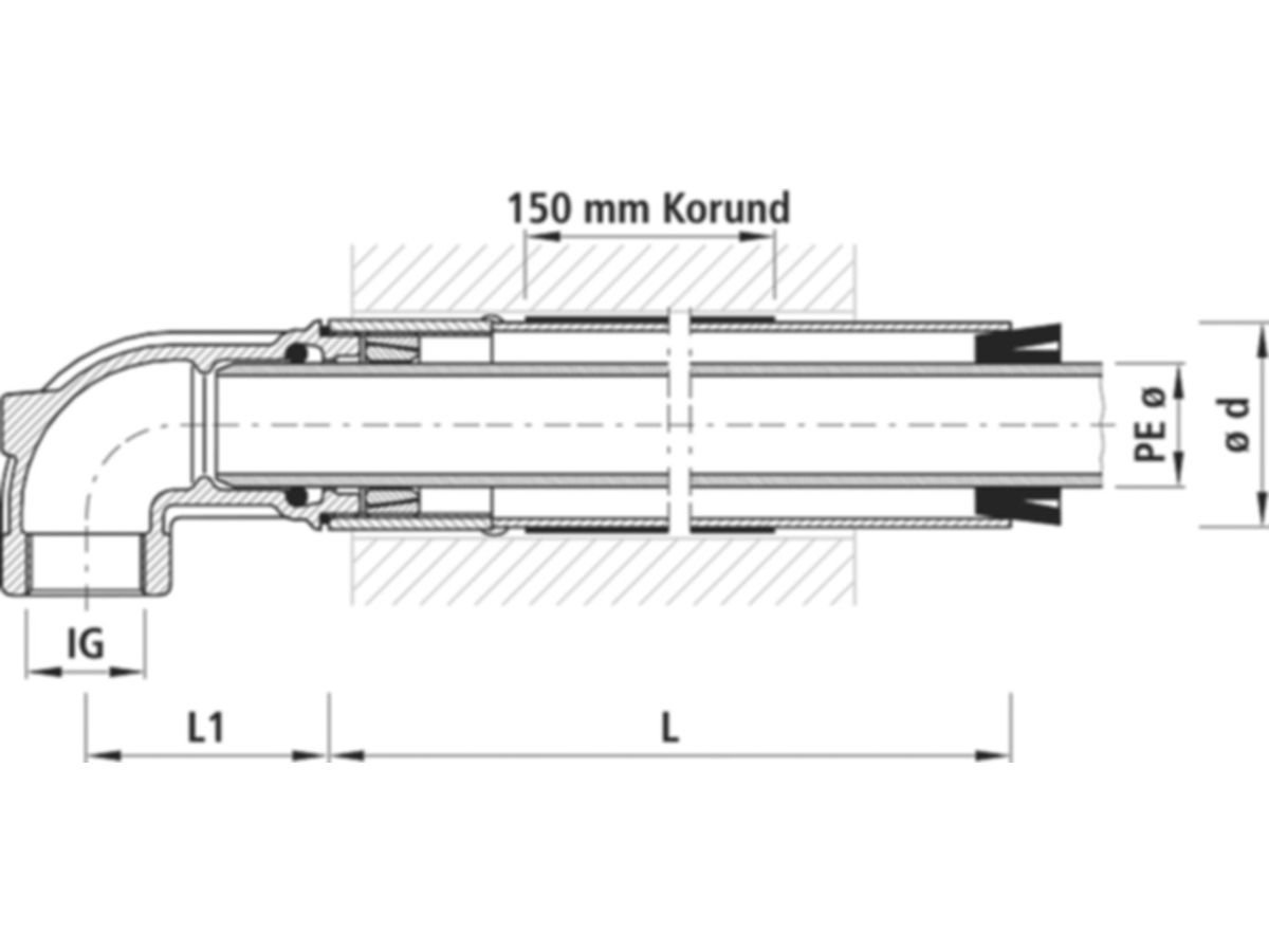 Mauerdurchführung für PE-Rohre, Winkel - d 40 mm, L= 500 mm  7010