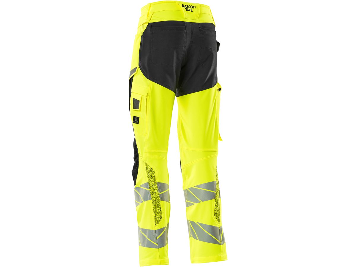 Hose mit Knietaschen, Stretch, Gr. 76C49 - hi-vis gelb/schwarz, 92% PES/8%EL