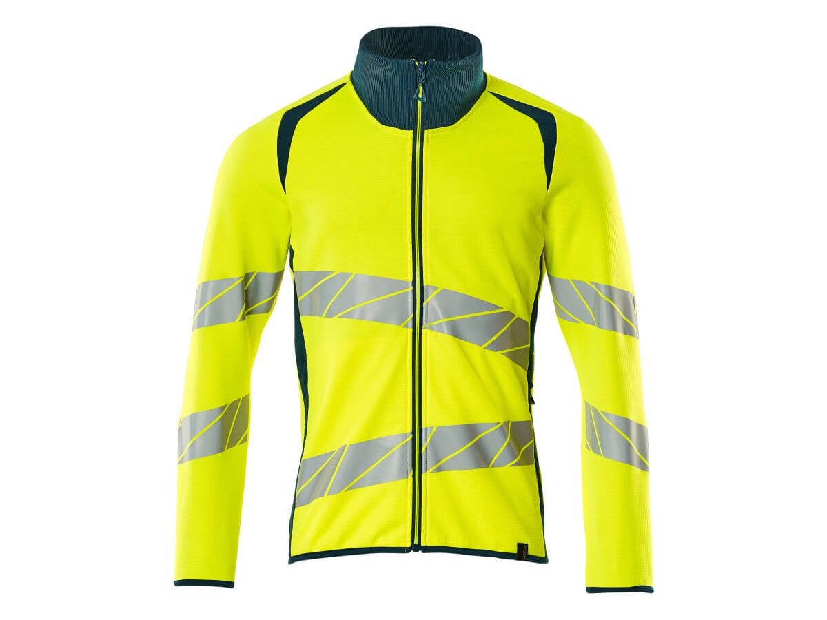 Sweatshirt mit Reissverschluss, Gr. L - hi-vis gelb/dunkelpetroleum