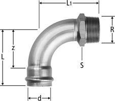 Optipress-Inox-Bogen 90° - mit Aussengewinde