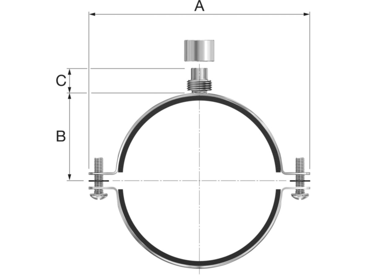 Spiral-Rohrschelle 150mm zweiteilig - M8/M10/1/2" mit Schaumstoffeinlage