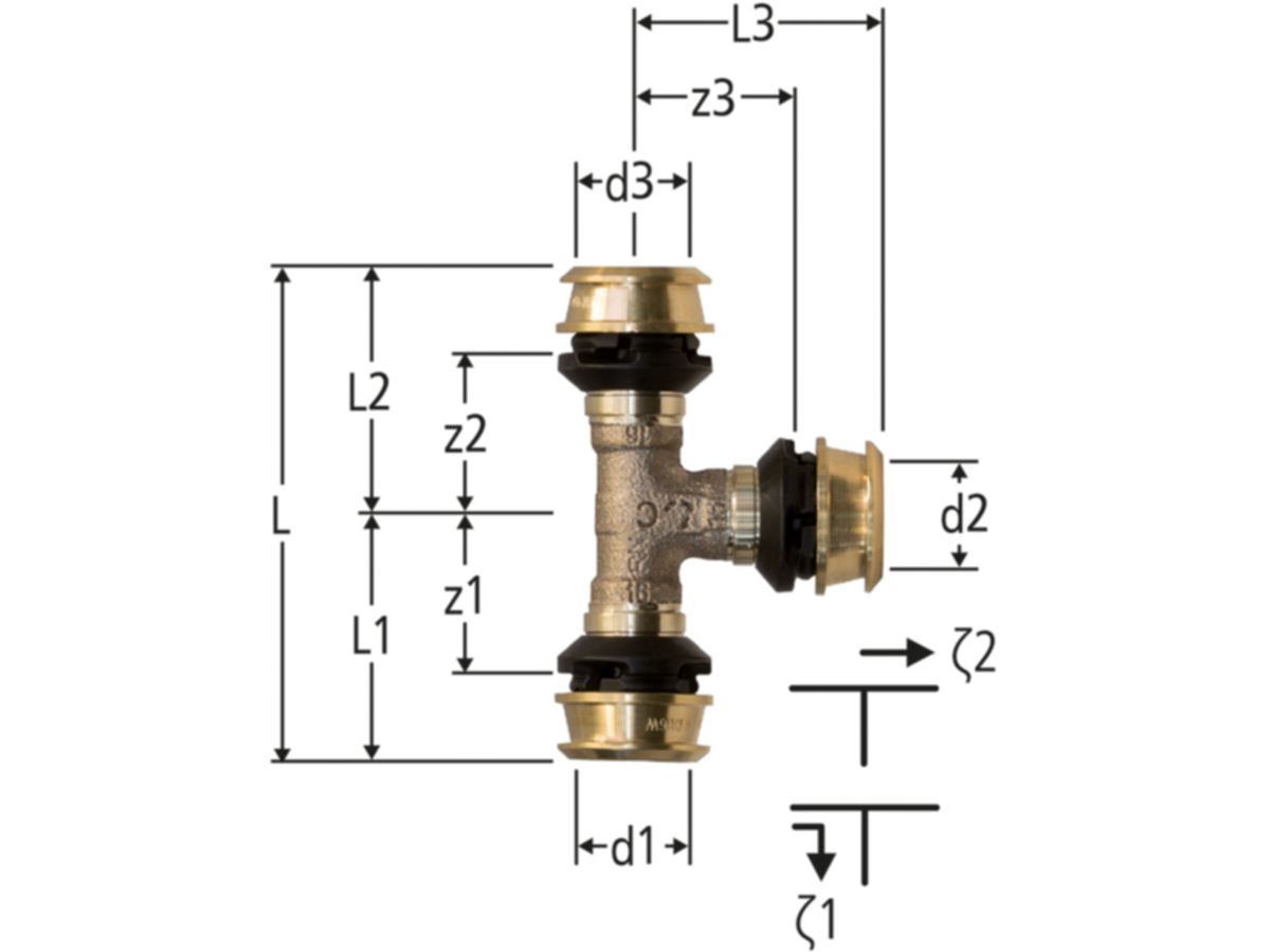 T-Stück NUSSBAUM Optiflex-Flowpress - PN 10, Rotguss CC246E, Kunststoff