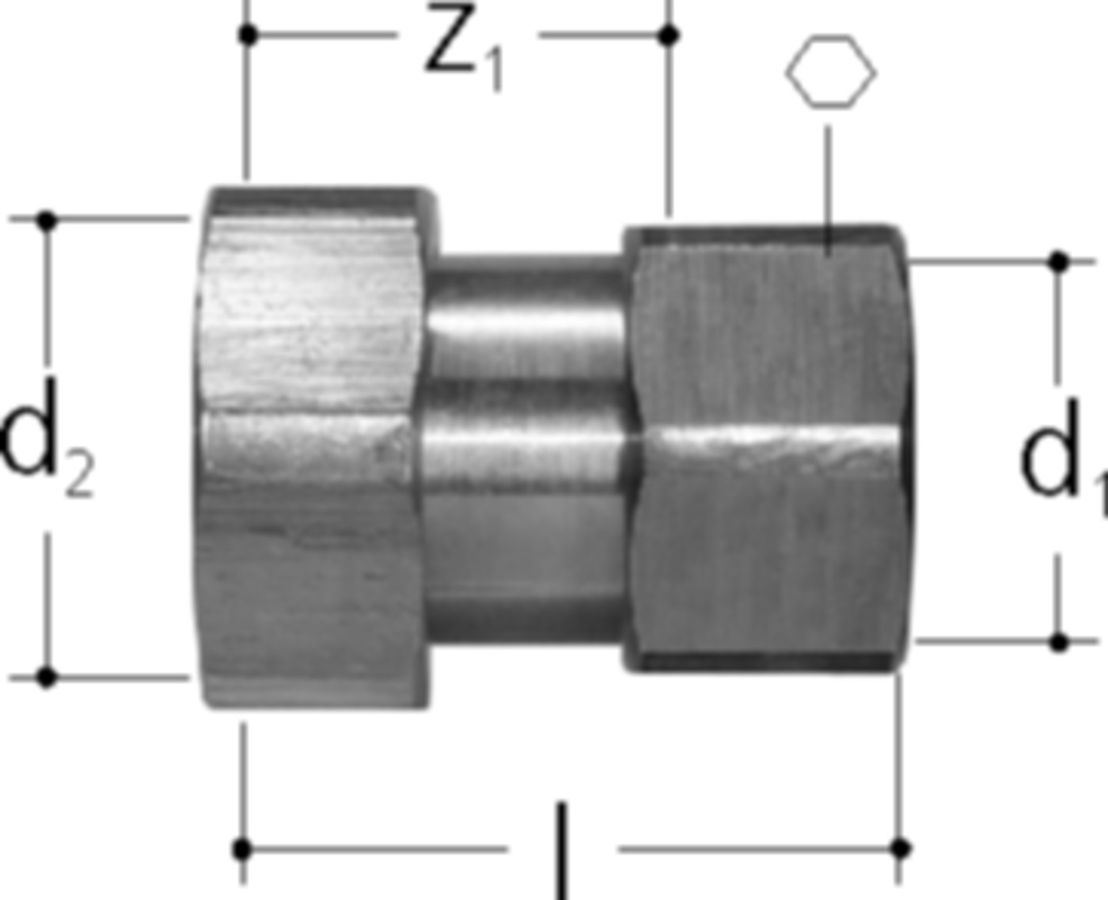Sanipex Übergang mit loser Muter und - Innengewinde aus Rotguss