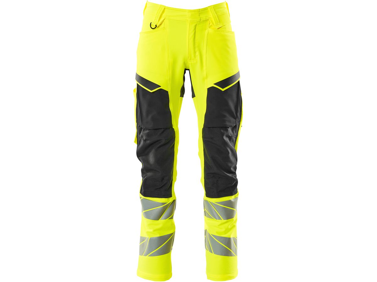 Hose mit Knietaschen, Stretch, Gr. 82C56 - hi-vis gelb/schwarz, 92% PES/8%EL